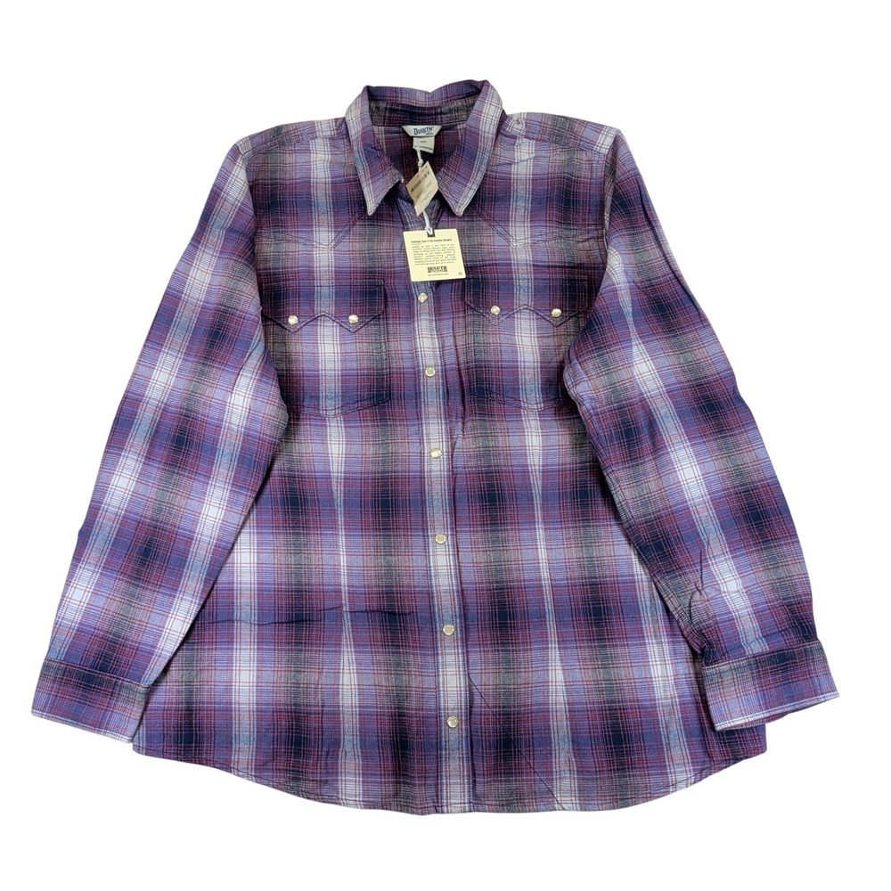 Duluth Trading Co Womens Free Swingin Flannel Fence Mender Shirt Purple XXL